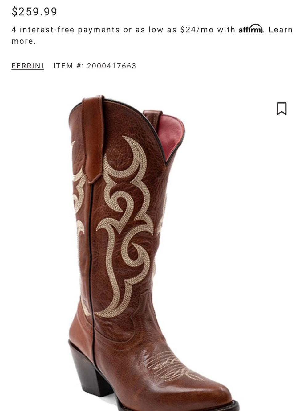 Ferrini Brown Western Embroidered Heeled boot